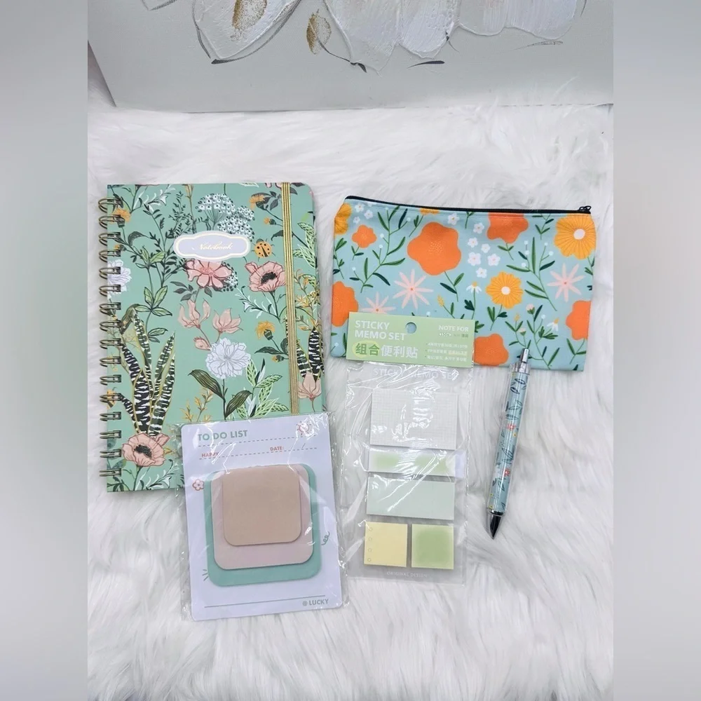 The Notebook Hardcover Floral Stationary Set Green Floral Theme